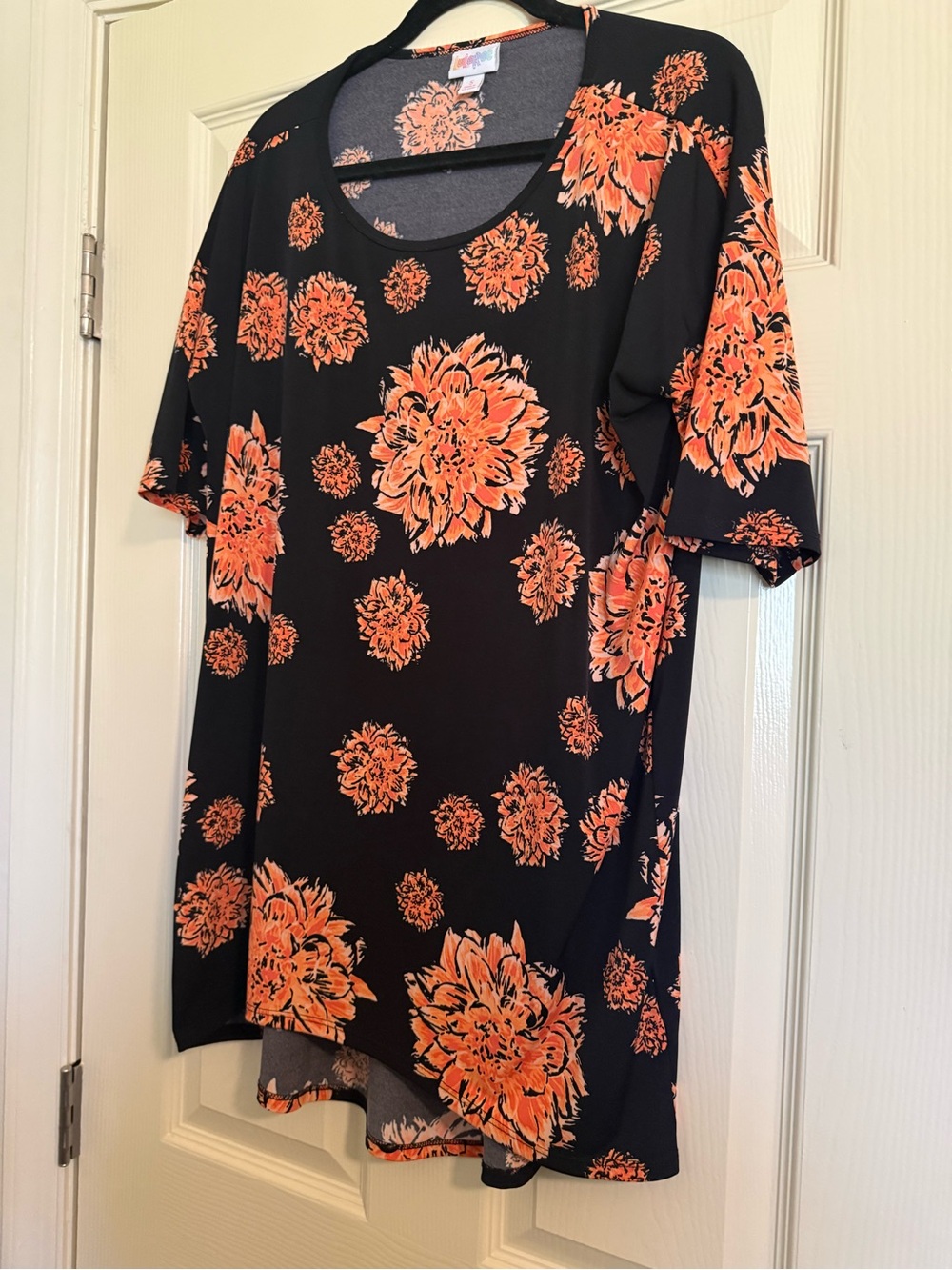 LuLaRoe Black Tunic with Bright Orange Floral Print